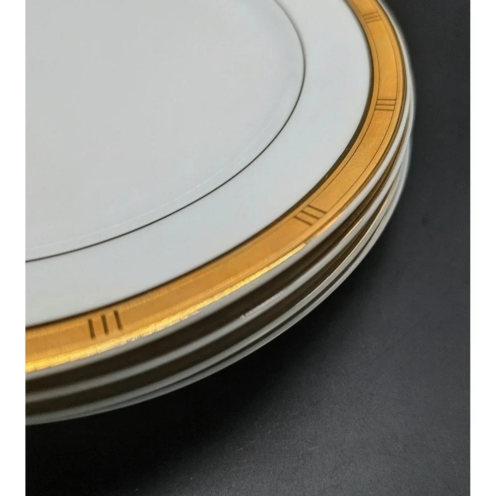 Bernardaud Limoges‎ France Roulette Gold Encrusted Salad Dessert Plates Set/4